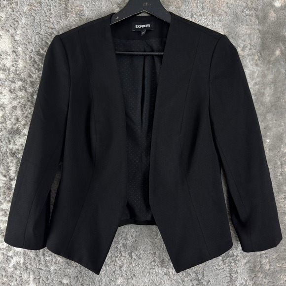 Express Jackets & Blazers - Express Size 4 Open Front Stretch Career Blazer Jacket Black Long Sleeve Women